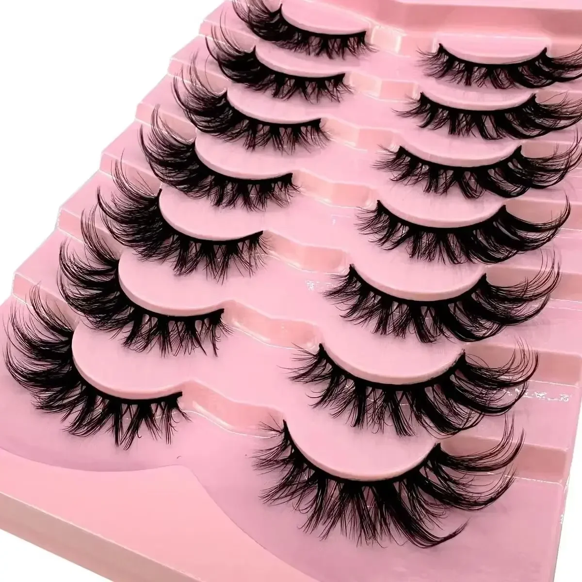 AMSDCN Wispy Lashes 7 Pairs Wet Look Manga Lash Fake Lash Fluffy Fairy Cat False Lashes Spiky Tips Dramatic Fake Eyelashes