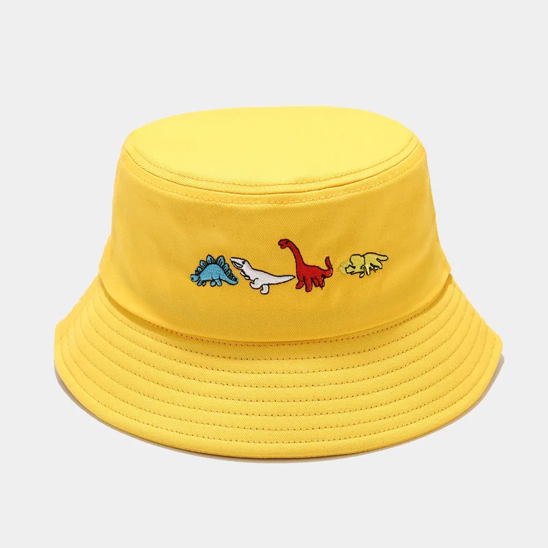 Cotton Cartoon Cute Little dinosaur Embroidery Bucket Hat Fashion Joker Outdoor Travel Sun Cap For Men And Women 39