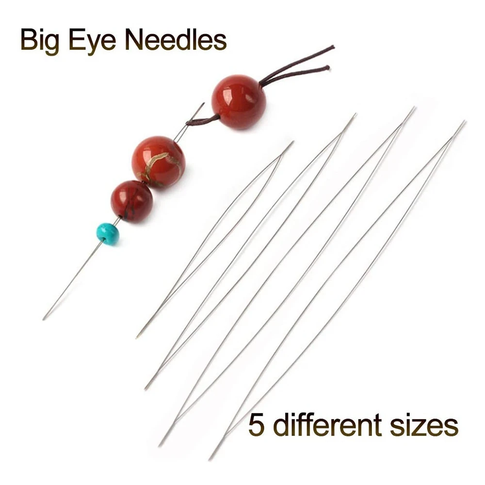 ABFA 30 Pcs Beading Needles Set 5 Size 10 Pcs Big Eye Needles And 20 Pcs Long Straight Needles With Bottle For Easy Threading