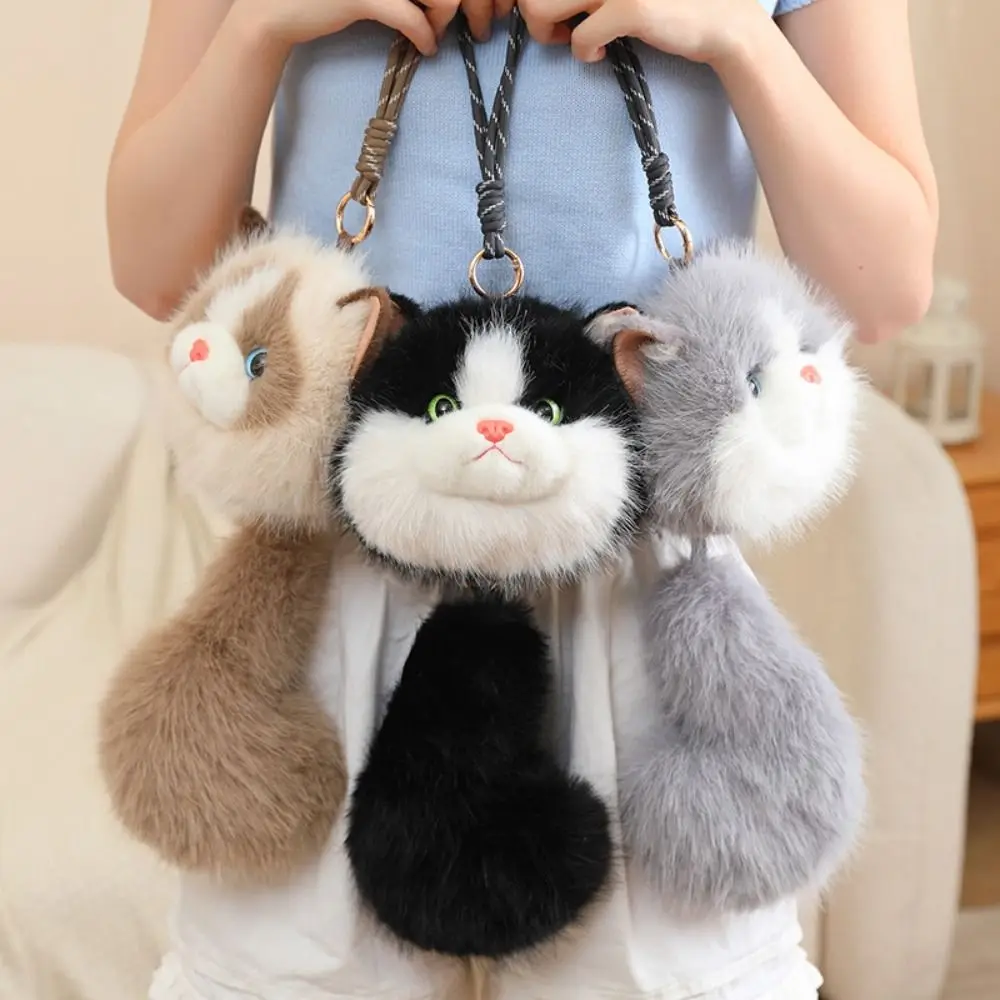 Cute Kitten 33CM Cat Plush Keychain Long Tail Cute Kitten Pendant Soft Plush Fluffy Stuffed Animal Doll Gift