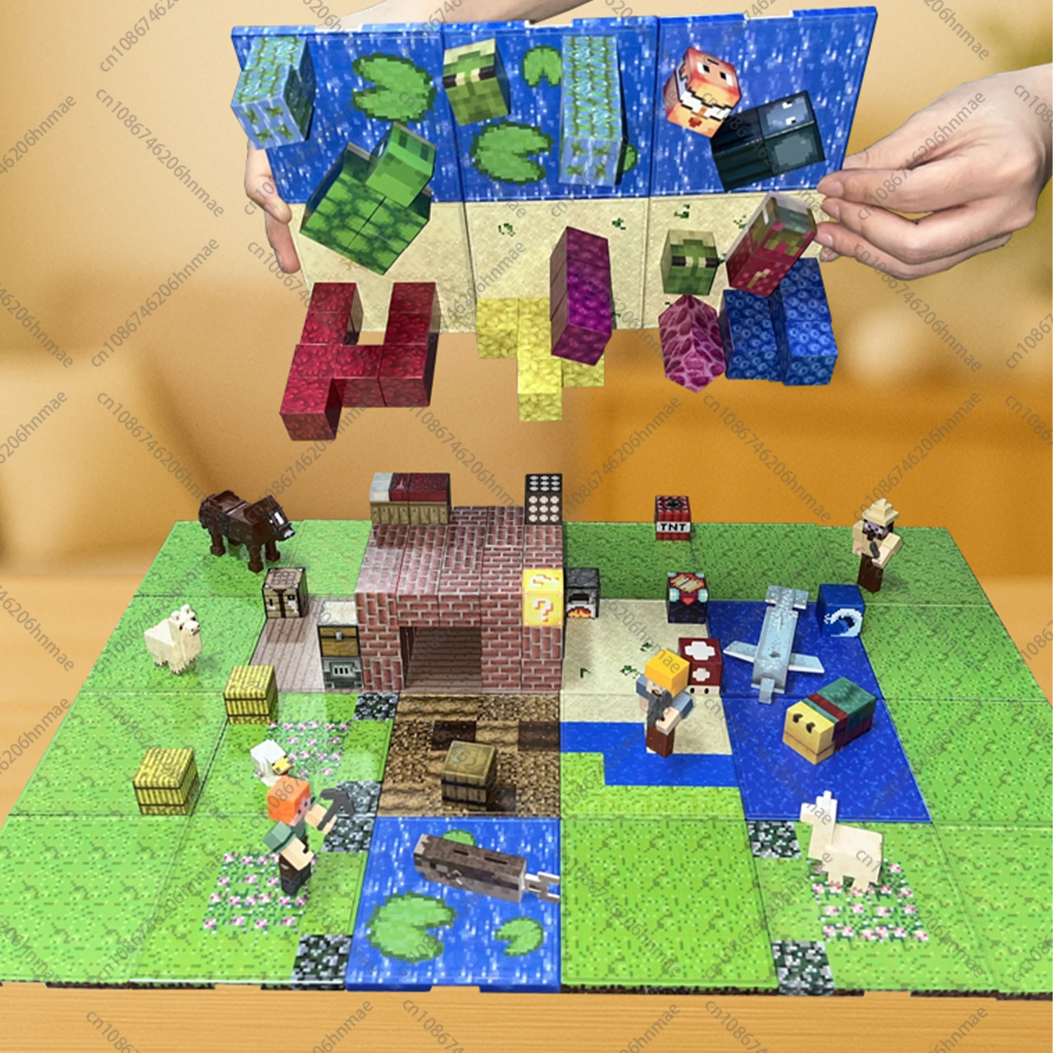 บล็อกอาคารแม่เหล็ก Mine World แม่เหล็ก Cube ชุดสําหรับเด็กผู้หญิงเด็กอายุ 3 + DIY สไตล์พิกเซลชุดฐานแผ่นของเล่น STEM Baseplate