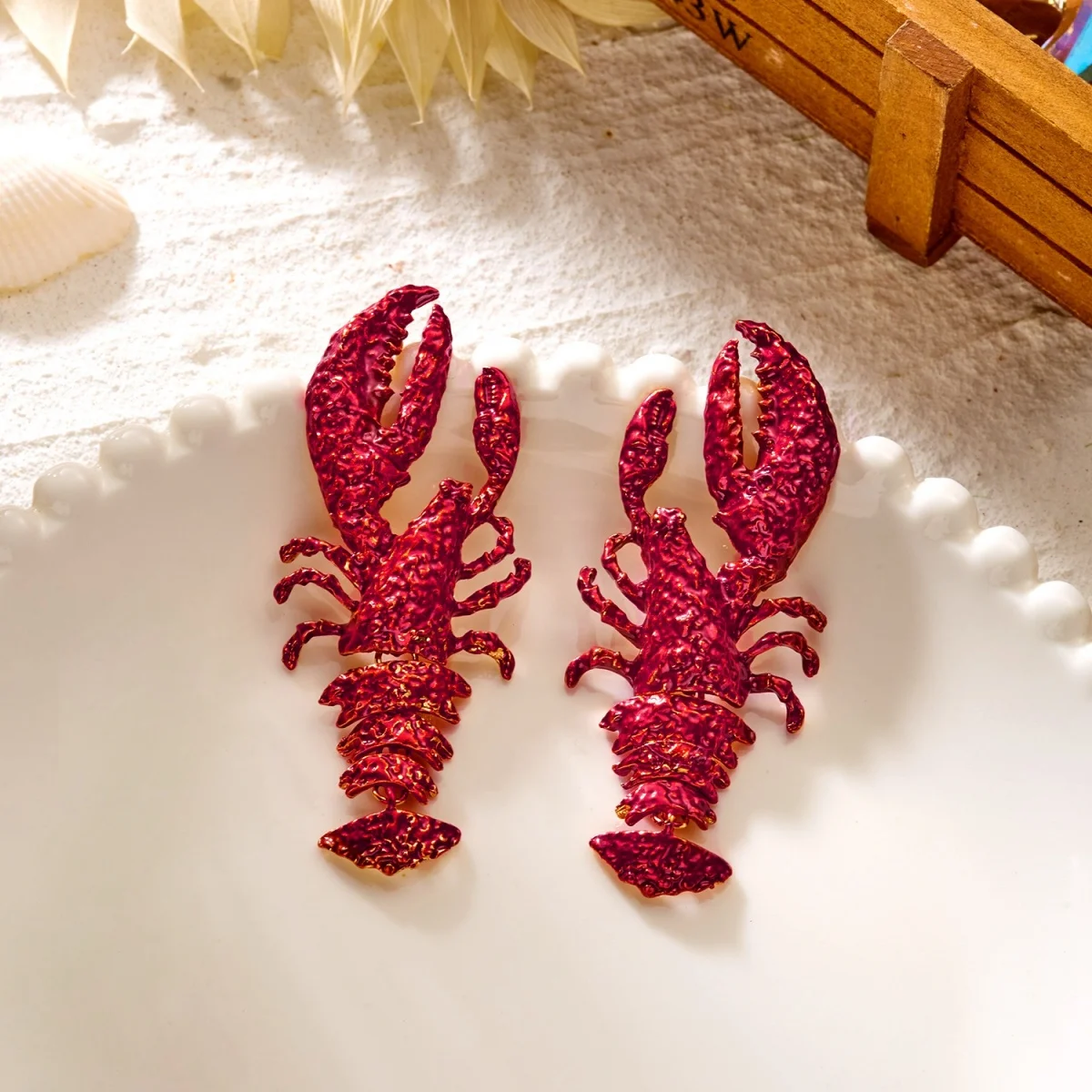 Kreative, übertriebene rote Strass-Hummer-Ohrhänger für Damen und Herren, glänzende, modische Meerestier-Sommerohrringe, Partyschmuck – Detail 25