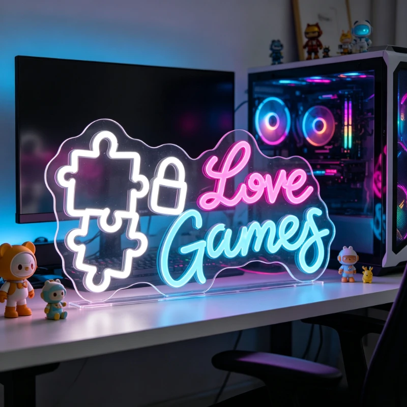 

Love Games Neon Sign LED Gaming Room Decor Video Game Setup Night Light Aesthetic Desk Sign Wall Art for Boyfriend Gamer Gift