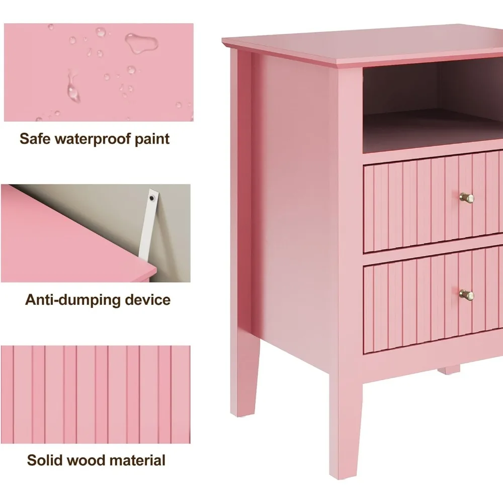 منضدة محطة شحن، طاولة أريكة مخددة بدرجين، طاولة نهاية خشبية لغرفة النوم مع مساحة تخزين #5