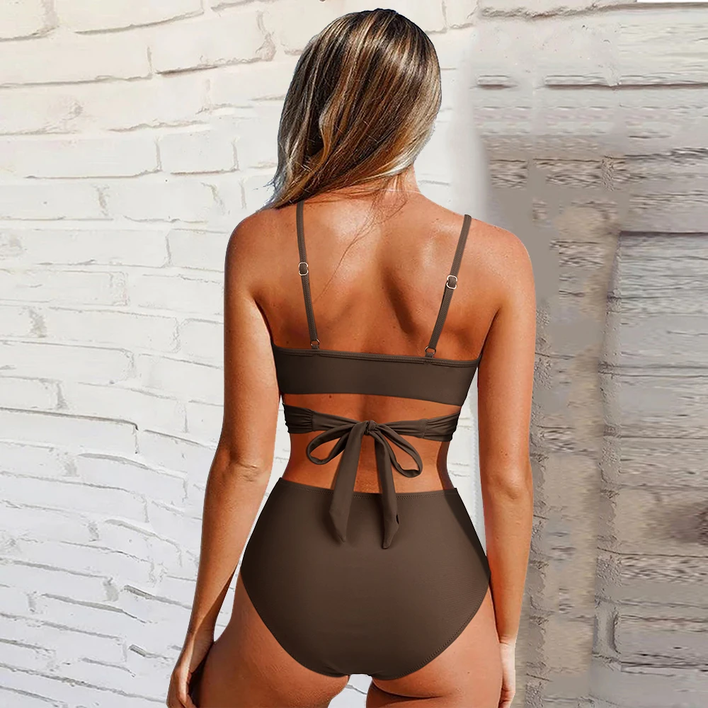 High Waist Bikini Set Women Floral Print Leopard Summer Beachwear Cross Bandage Sexy Bikini Swimwear Push Up Swimsuit  Bikini