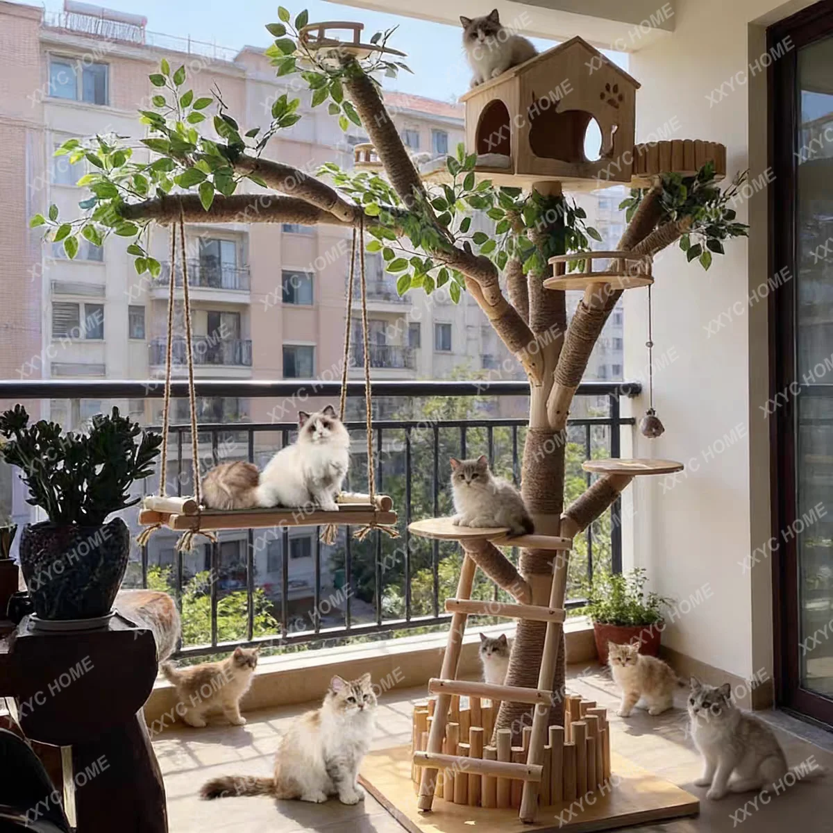 CXDZ Cat climbing frame cat nest integrated solid wood real trunk wear-resistant non-sticky hair large pet jumping platform