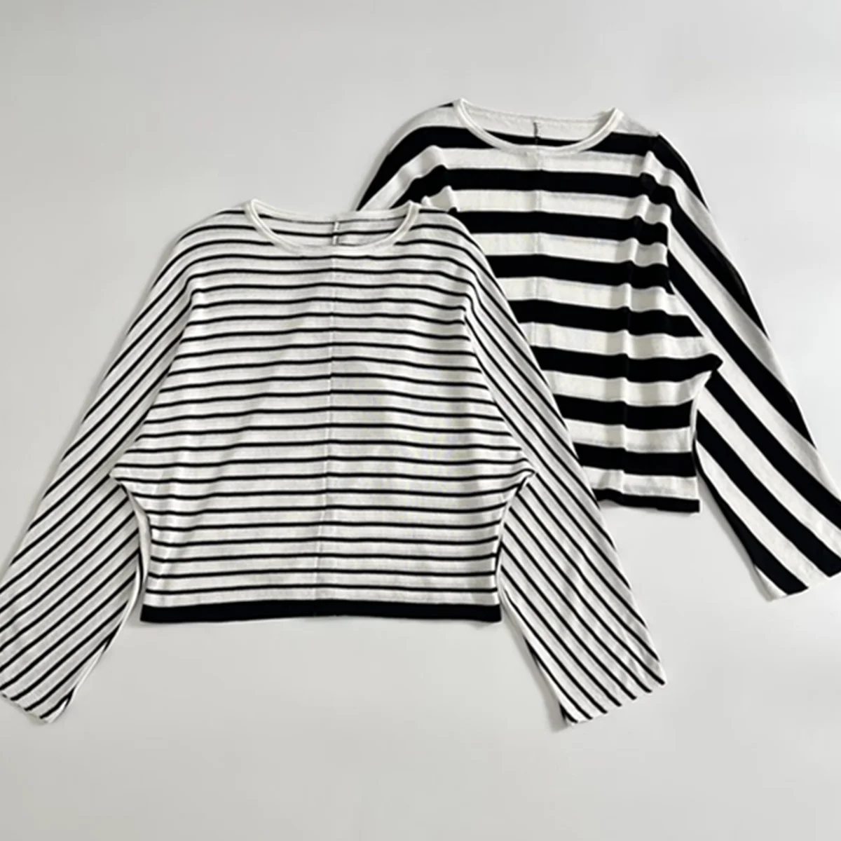 

Withered Minimalist French Lazy Striped Long-sleeved T-shirt Autumn Basic Sweater Top For Women Round Neck Knitwear Pullover