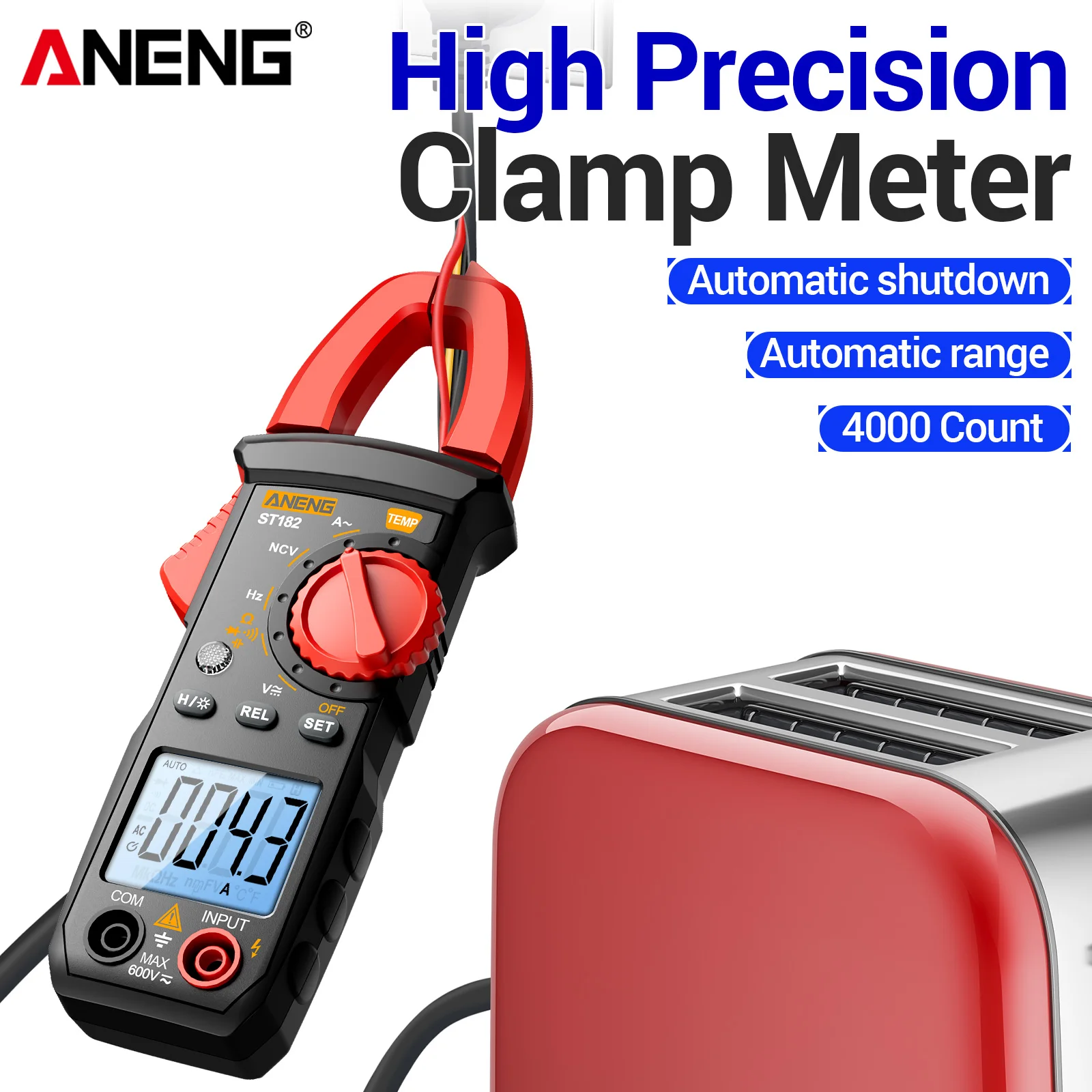 ANENG ST182 Clamp Meter Multimeter 4000 Counts Temp Frequency NCV Induction Buzzer Backlight Data Retention Electrical Test Tool