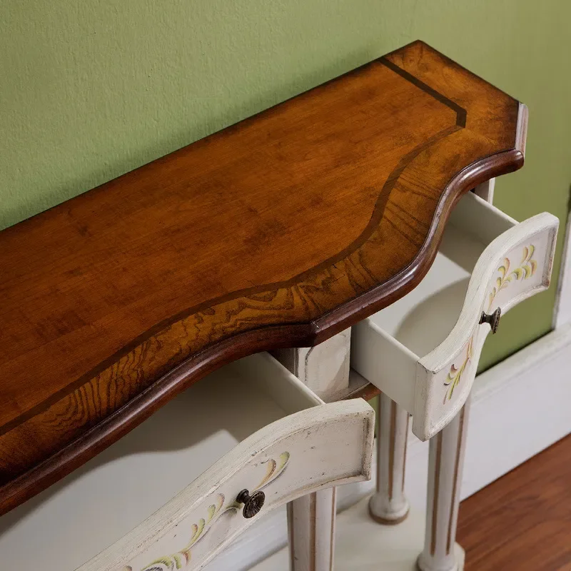 Factory Wholesale Hand Painted Wooden Entrance Table Retro White Console Table for Corridor Aisle Hallway Platform