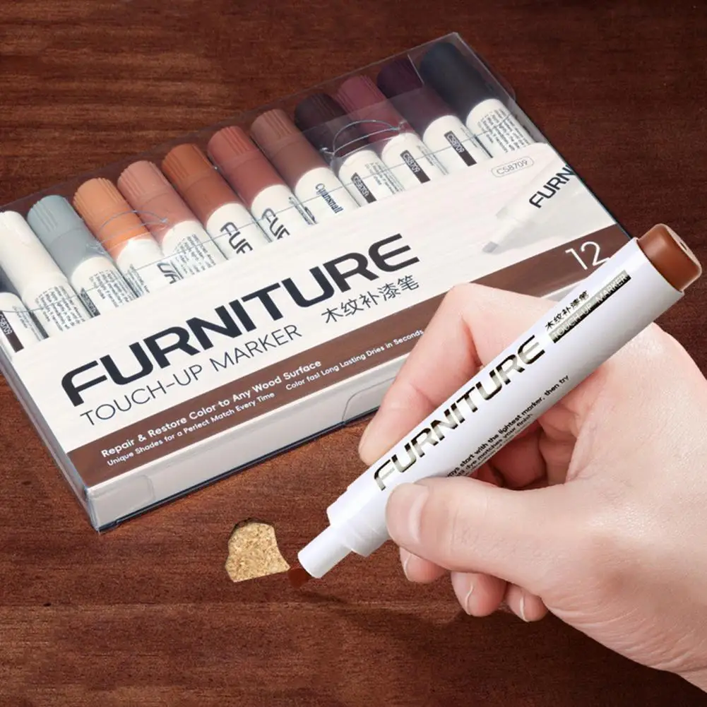 12Pcs/Set Touch-Up Marker Pen 12 Colors Wooden Furniture Floor Table Cabinet Bedposts Tile Scratch Repair Cover-Up Paint Pen