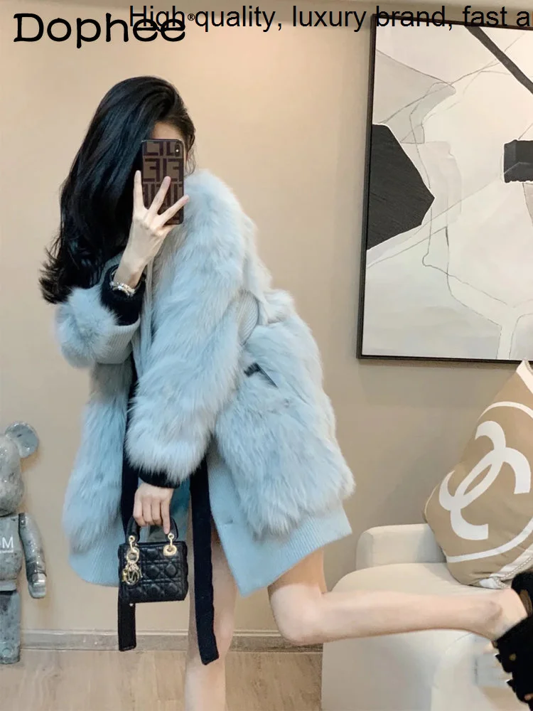 

Collar High-Grade Suit Fox Coat for Women 2023 Winter New Clothing Fashion Young ry Fur Patchwork Woolen Jacket Overcoat