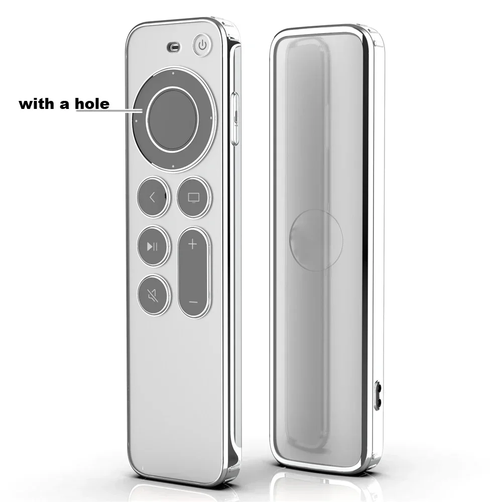 TPU Soft Case For Apple TV 4k 2021 Remote Prevent Scratches with Drop Protection Transparent with Silver Edge