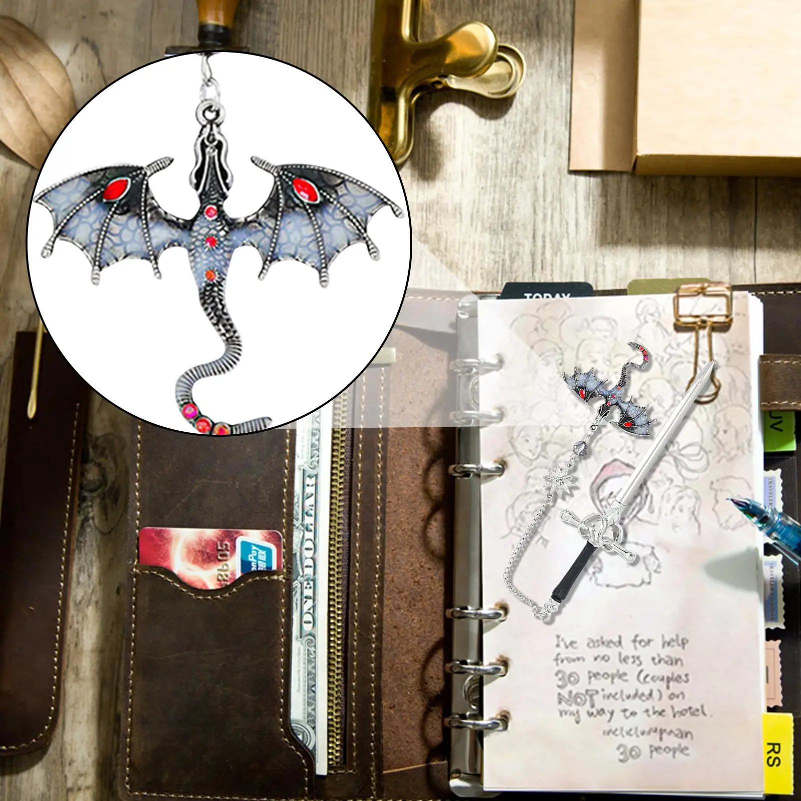 Dragon Bookmark Metal Dragon Bookmark Reading Page Marker With Crystal Pendant Decorative Hair Clip For Home School Women