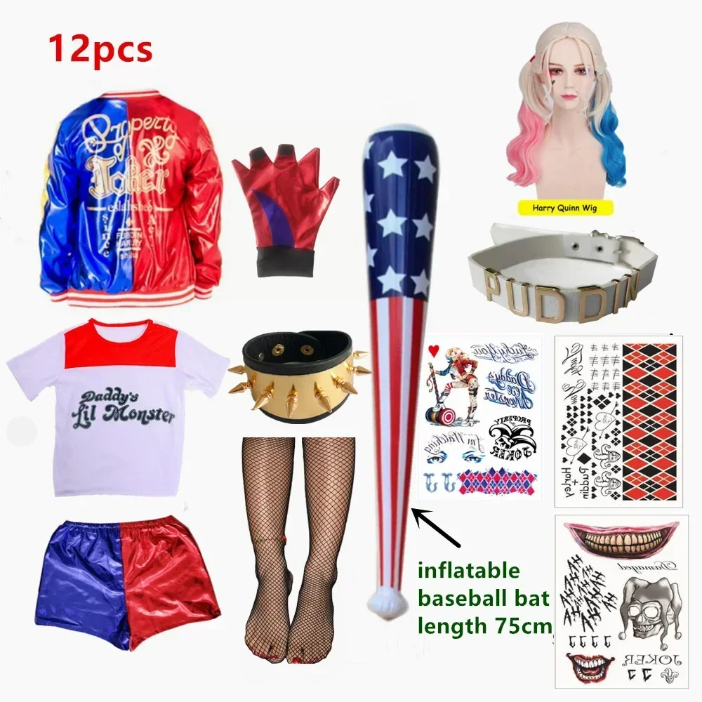 Kids Girls Harley Costumes Cosplay Quinn Monster Jacket Pants T-Shirt Sets Party Clothes