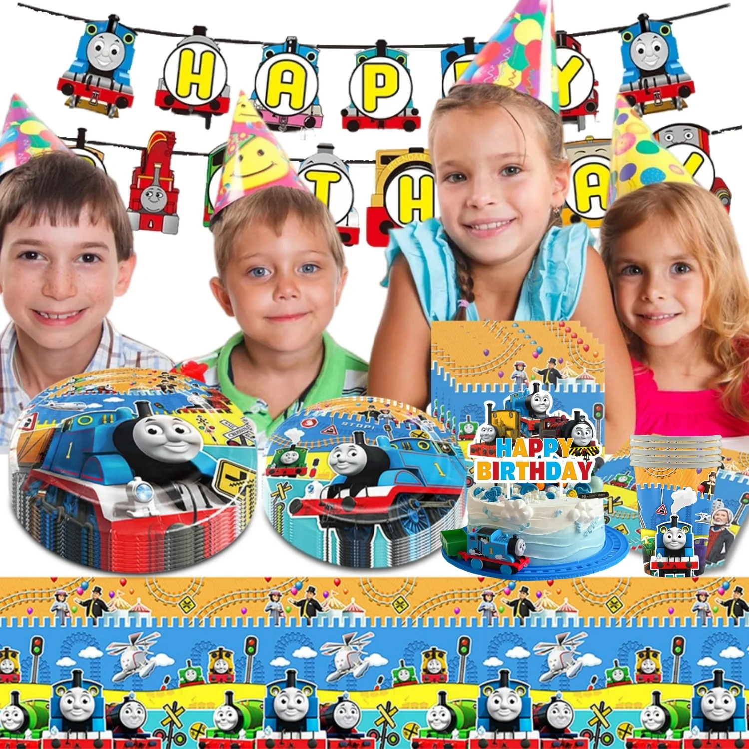 Thomas The Train Birthday Party Decor Thomas Tableware Tablecloth Plate Cup Balloon Baby Shower Kids Favors Gifts Party Supplies