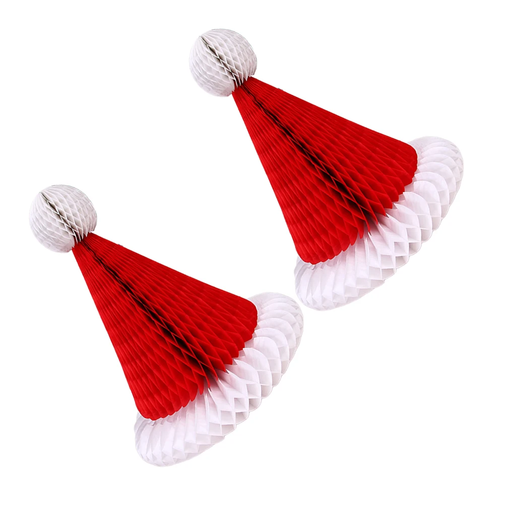 

2PCS Christmas Hat Honeycomb Paper Decorations Tree Wall Hanging Festive Home Garden Yard Porch Party Christmas