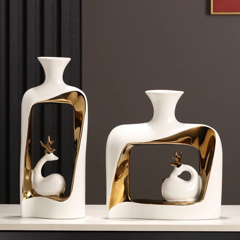 Ceramic Vase Hollow Deer Cartoon Flower Arrangement Accessories Terrarium Home Decoration