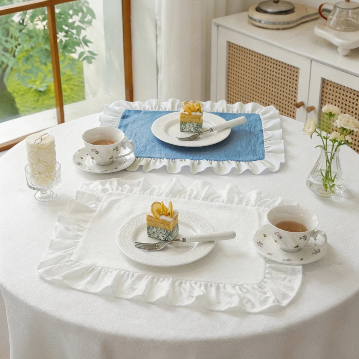 2/6/12Pcs French Flounce Color Matching Placemats,Dining Room, Cafe, Afternoon Tea Picnic Party Decorations,Multi-color Optional