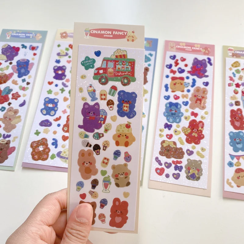 1pcs Korean Cute Bear Diary Water Proof Stickers Laser Decorative Stationery Scrapbooking Diy Album Stick Lable