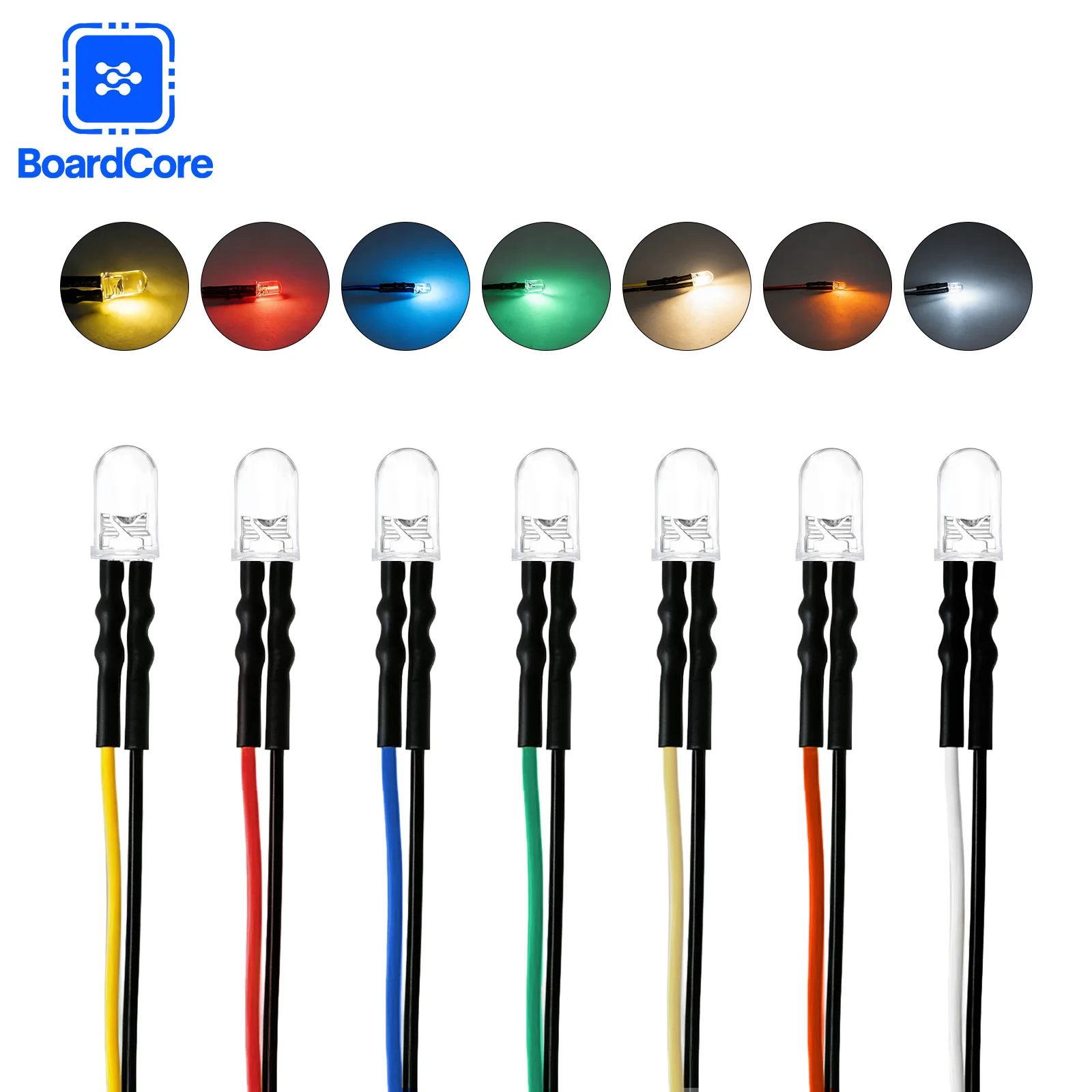 140PCS 5mm LED Diode Kit 12V Pre-Wired 20cm, Clear Light Emitting Diodes Red/Yellow/Blue/Green/White/Orange/Warm White,for DIY