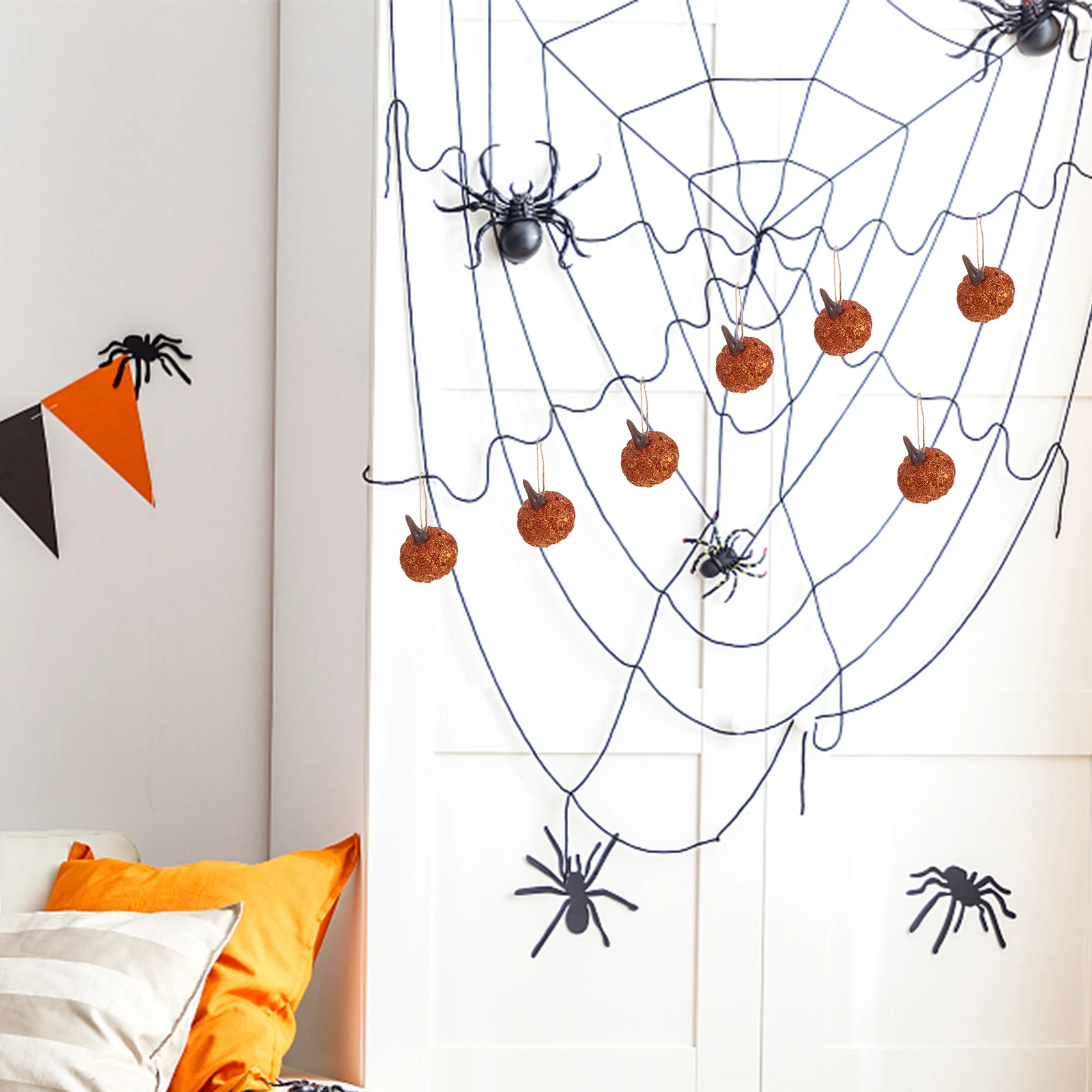 

12pcs Lifelike Foam Pumpkins Halloween Decor Sparkling Glitter Fake Mini Pumpkin Hanging Props For Fall Harvest Party