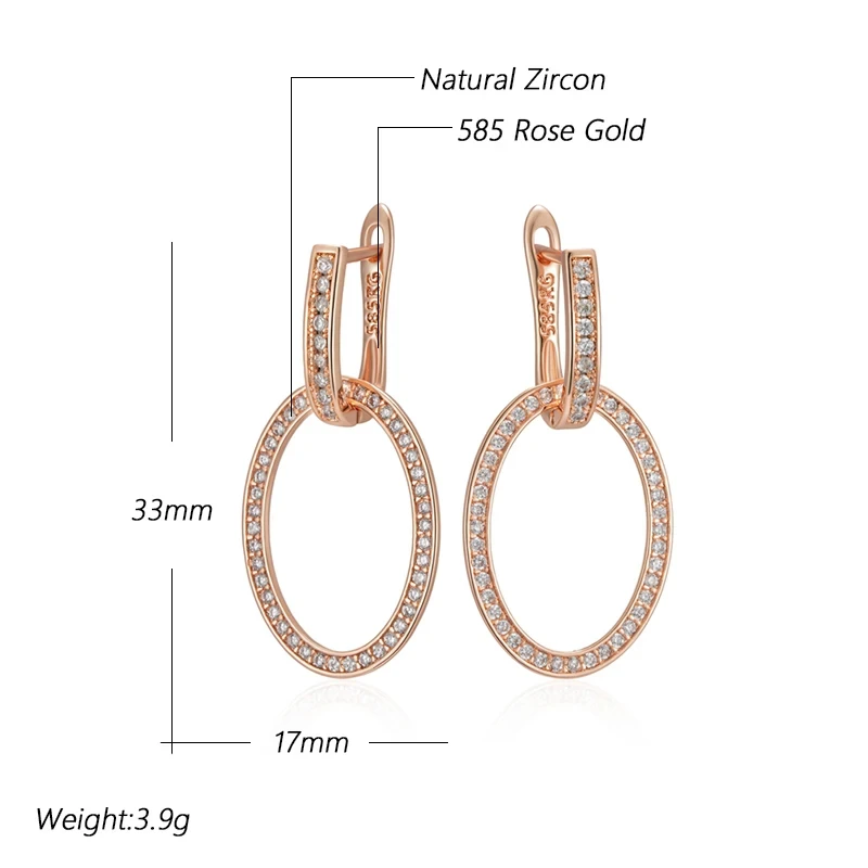 Wbmqda Hoop Zircon Earrings For Women 585 Rose Gold Color Luxury Retro EarDrop Jewelry Accessories