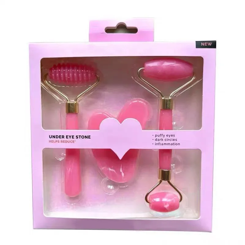 Set di strumenti di bellezza da 3 pezzi con confezione regalo - Fascia per capelli Spa Jade Roller e tavola Guasha - Regalo di bellezza per ragazze e donne