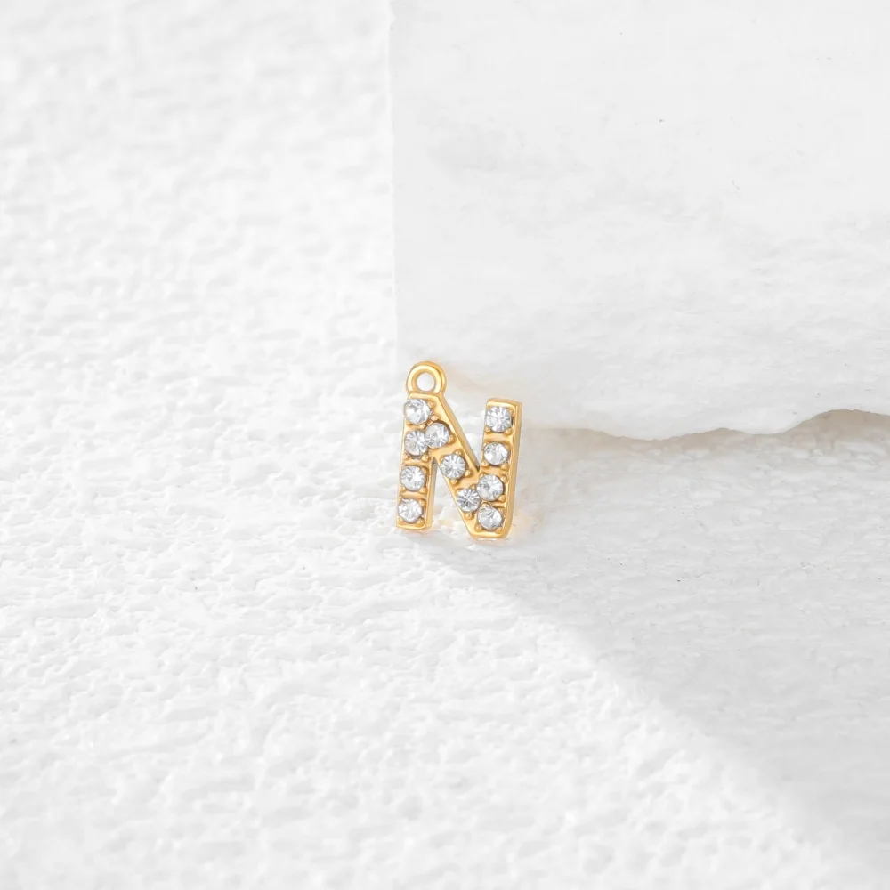 5 Stück Edelstahl Goldfarben Klare Zirkon Buchstaben Charms DIY A-Z Alphabet Anhänger für Halsketten Armbänder Ohrringe Herstellung – Detail 5