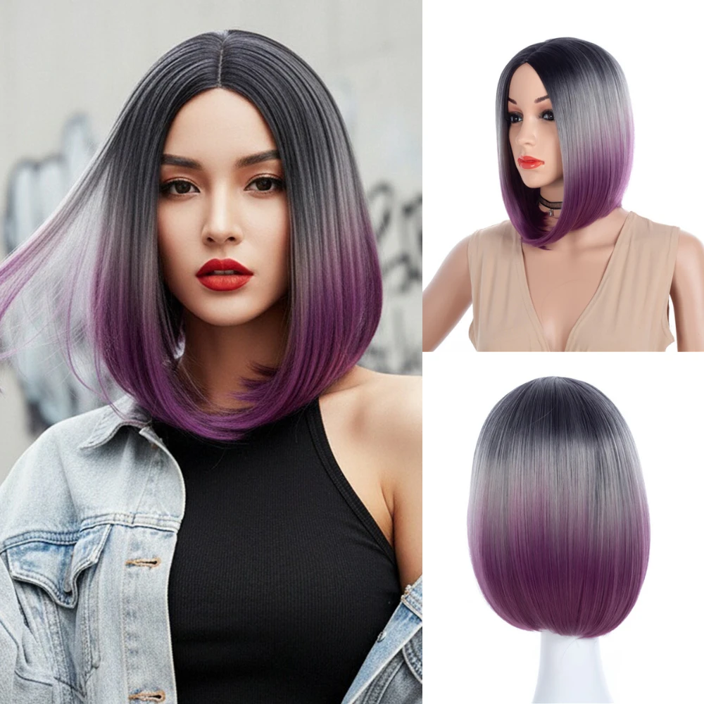 Middle Part Short Straight Synthetic Wig Heat Resistant Women Wig for Halloween Party