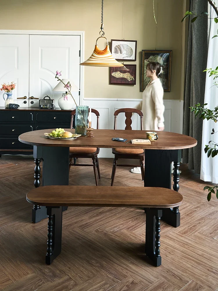 طاولة طعام من الخشب الصلب الفرنسي القديم، مكتب مؤتمرات منزلي عتيق بيضاوي متعدد الوظائف