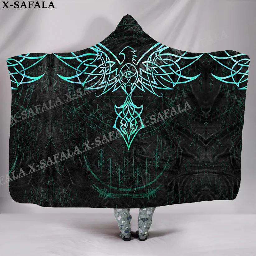 Norse Mythology Vegvisir Viking Print Overcoat Hooded Blanket Coat Robe Fleece Men Women Cloak Thick Warm Windproof Wearable-6