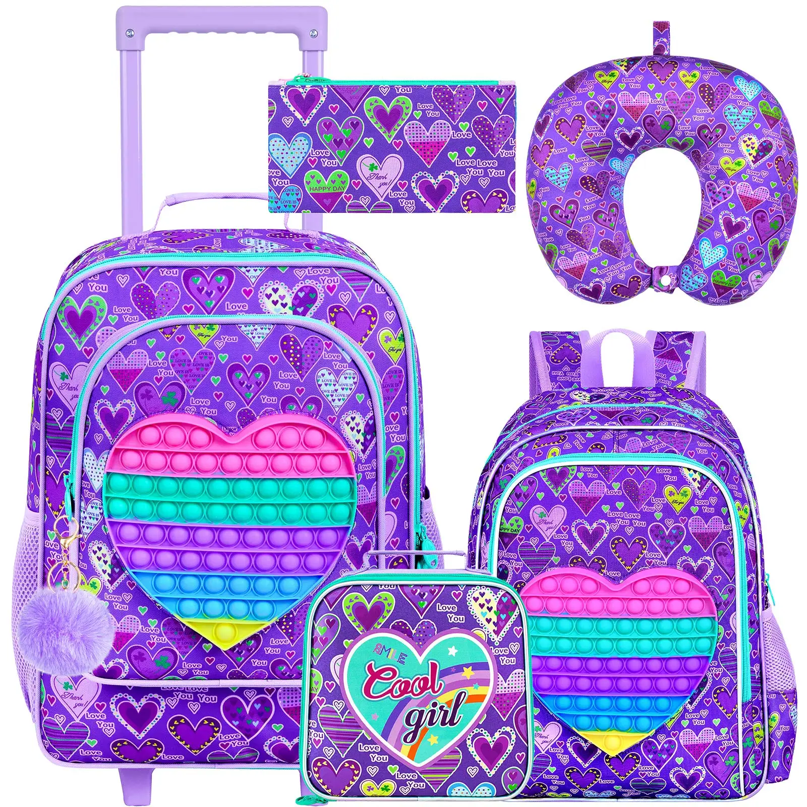 

5PCS Kids Suitcase with Wheels for Girls and Boys, Rolling Carry on Luggage for Toddler Children