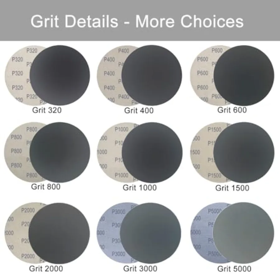 6 Inch 50 Pcs Wet Dry Sanding Discs Hook and Loop, 1000 1500 2000 3000 5000 Assorted Grit Waterproof Sandpaper Silicon Carbide