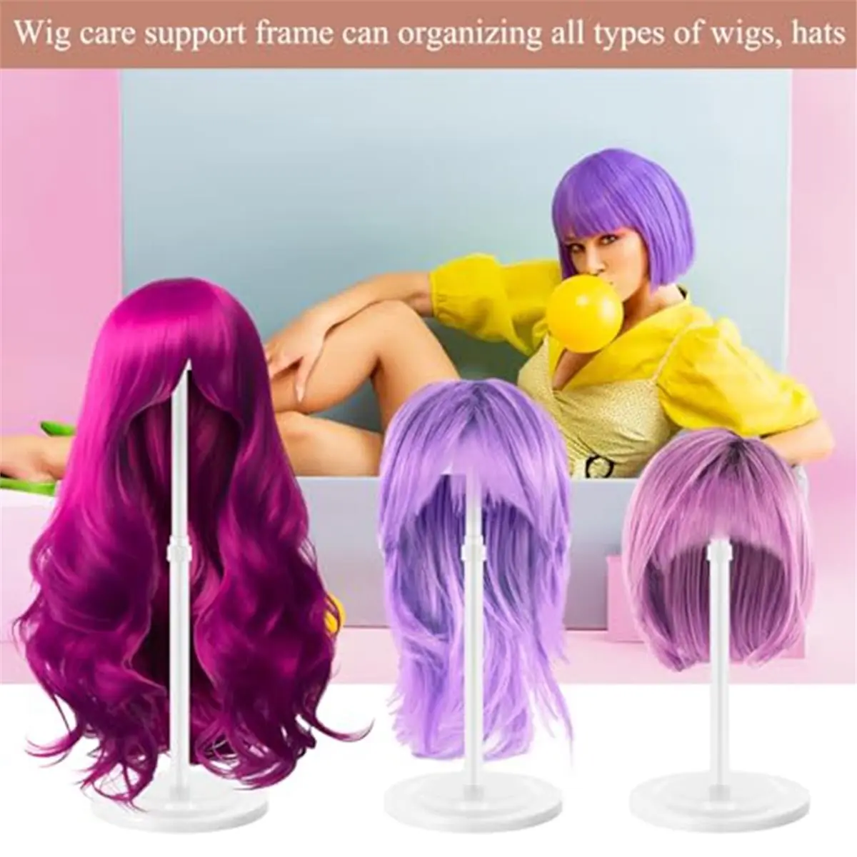 4 Pcs Wig Holders, Adjustable Height Wig Head Stand Portable Hat Display Holder Storage Head Stand Non Slip Stable