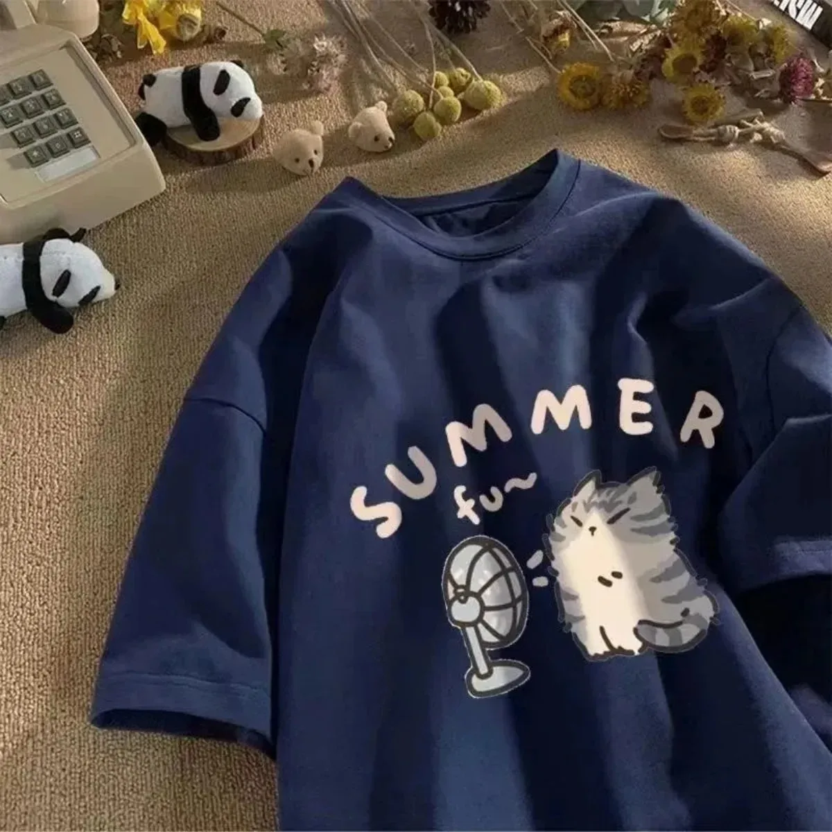 Summer Cat Print Funny Kids Woman Tees T-shirt Cotton boys girls Short Sleeve Korean Kpop Clothes Casual Oversized Free Shipping