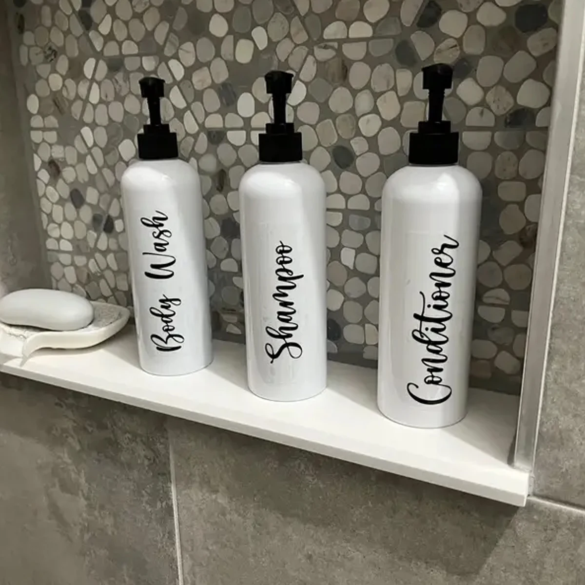 Bathroom Shampoo Dispenser Lotion Bottle With Pump Refillable Shower Gel Conditioner Storage Bottle Waterproof Label 500ML