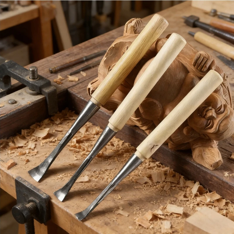 1 SET 10mm 15mm 20mm Roughening Tilting Head Circular Arc Wood Carving Knife Manual Woodworking Tool Dgging Spoon Wood  Carving