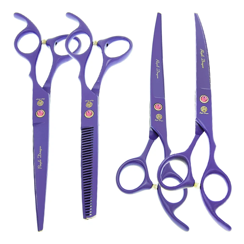 Tijeras de Peluquería Profesional para Mascotas, 7.0 Pulgadas, Color Morado Dragón, Rectas y Curvas, para Cortar y Entresacar, Cortapelos para Animales B0038B
