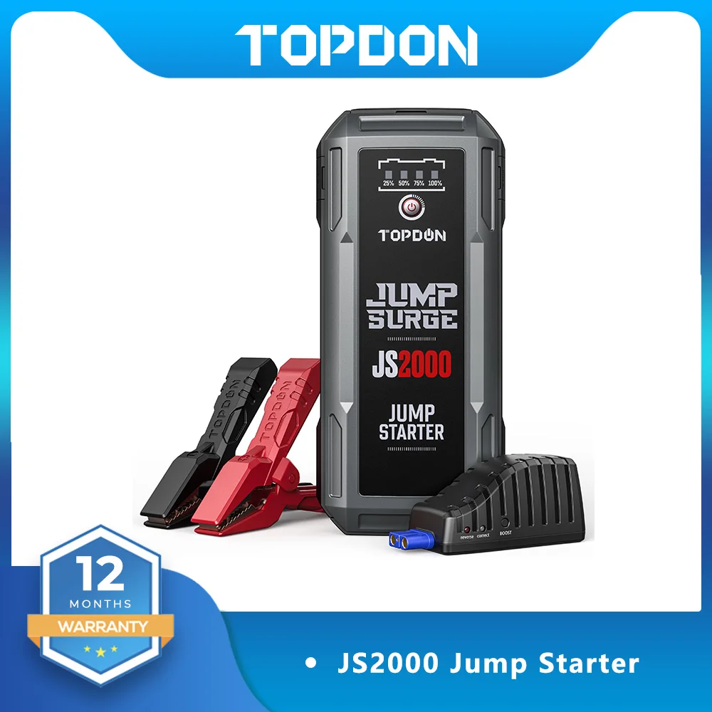 TOPDON JS2000 2000A Car Jump Starter Power Bank LED Light 16000mAh Portable Battery Station Emergency Booster Starting Device