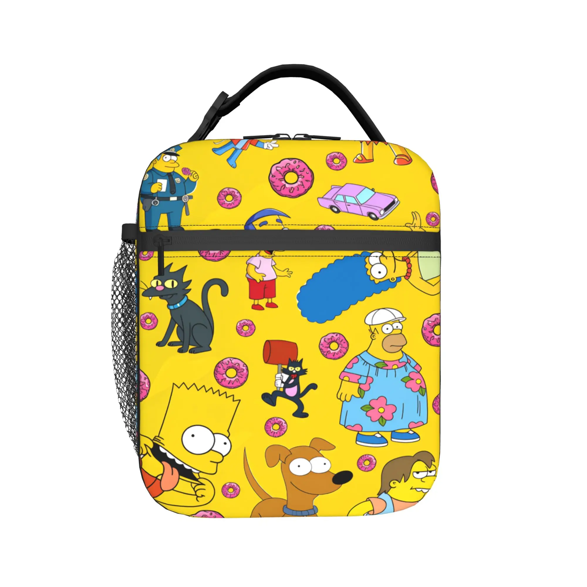 S-Simpsons Characters Donuts Pattern Lunch Bag Vintage Lunch Box School Portable Thermal Lunch Bags For Child Oxford Cooler Bag