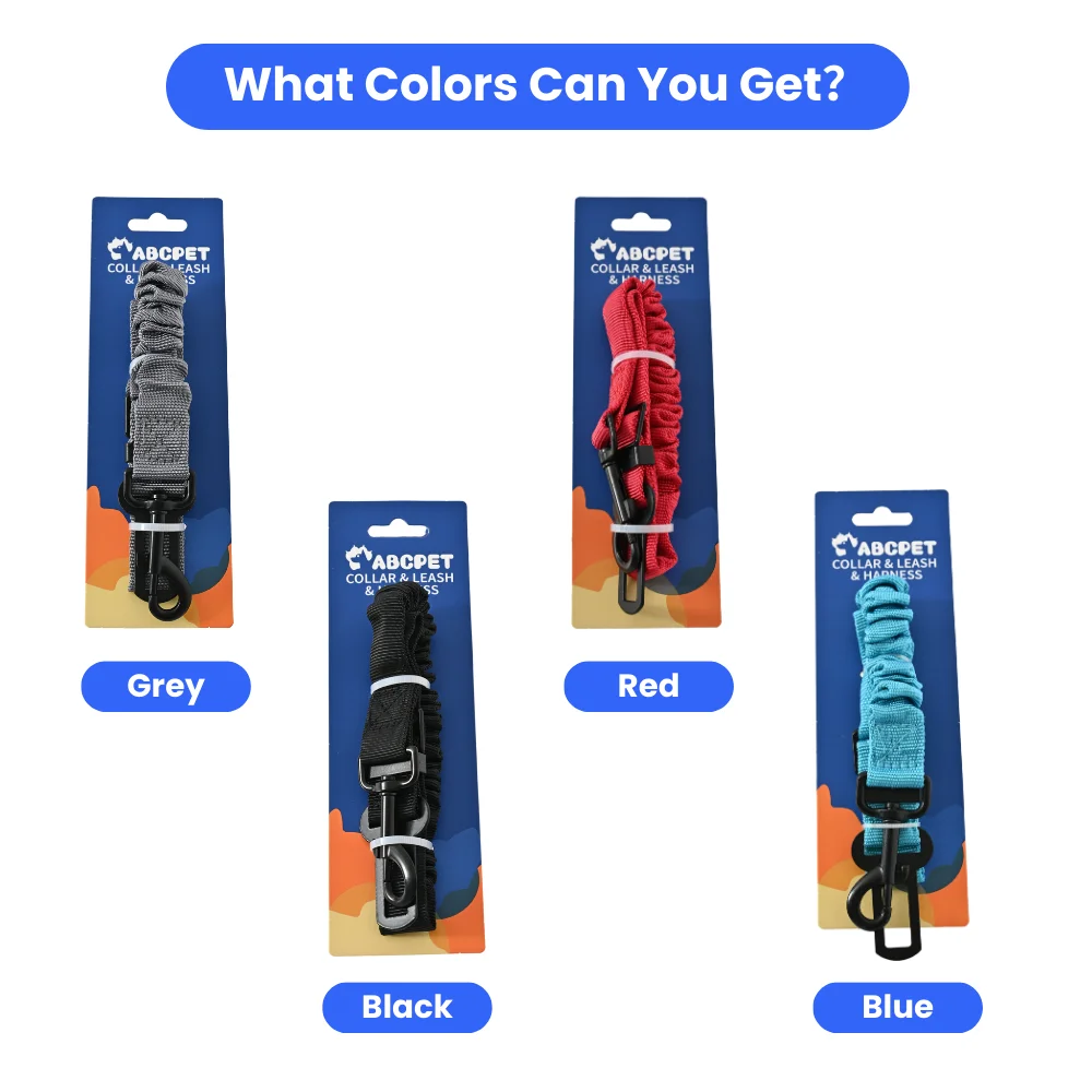 40PCS/Carton 4 Colors Assorted Adjustable Dog Car Seat Belt Elastic Bungee Pet Safety Leash with 360° Swivel Hook for Vehicle Travel