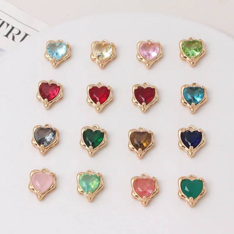 

20 шт./пакет, новый медный инкрустированный красочный хрустальный кулон в форме сердца, браслет «сделай сам», ожерелье, серьги, аксессуар, материал