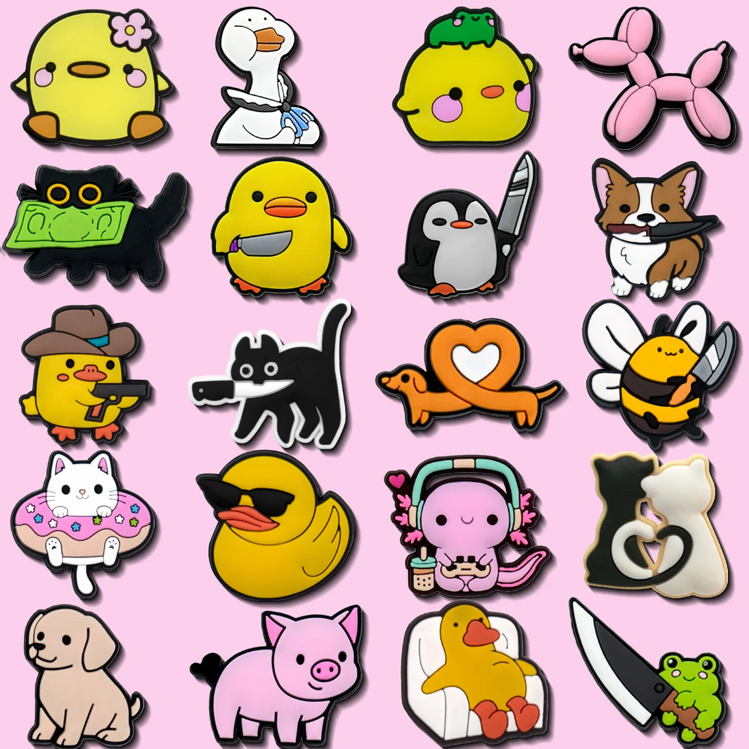 1/20pcs PVC Funny Animals Shoe Charms Cute Cat Duck Dog Frog Shoe Decorations Pink Pig Salamander  Pin Clog Accessories Gifts