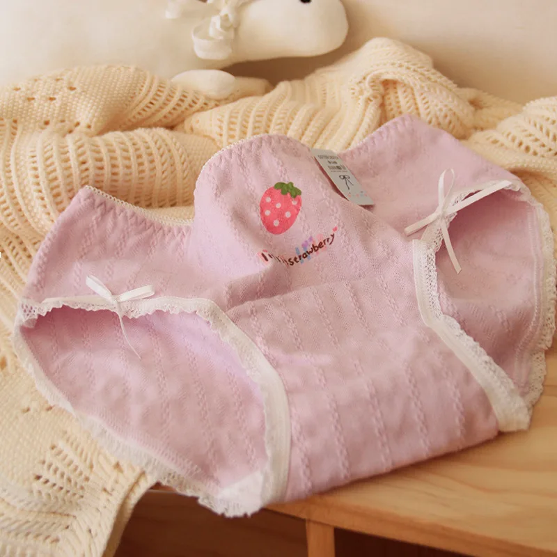 new Young girl Underwear 5pc/lot Cotton Lovely middle Waist Briefs student Panties children flower Teenagers M-XL fashion