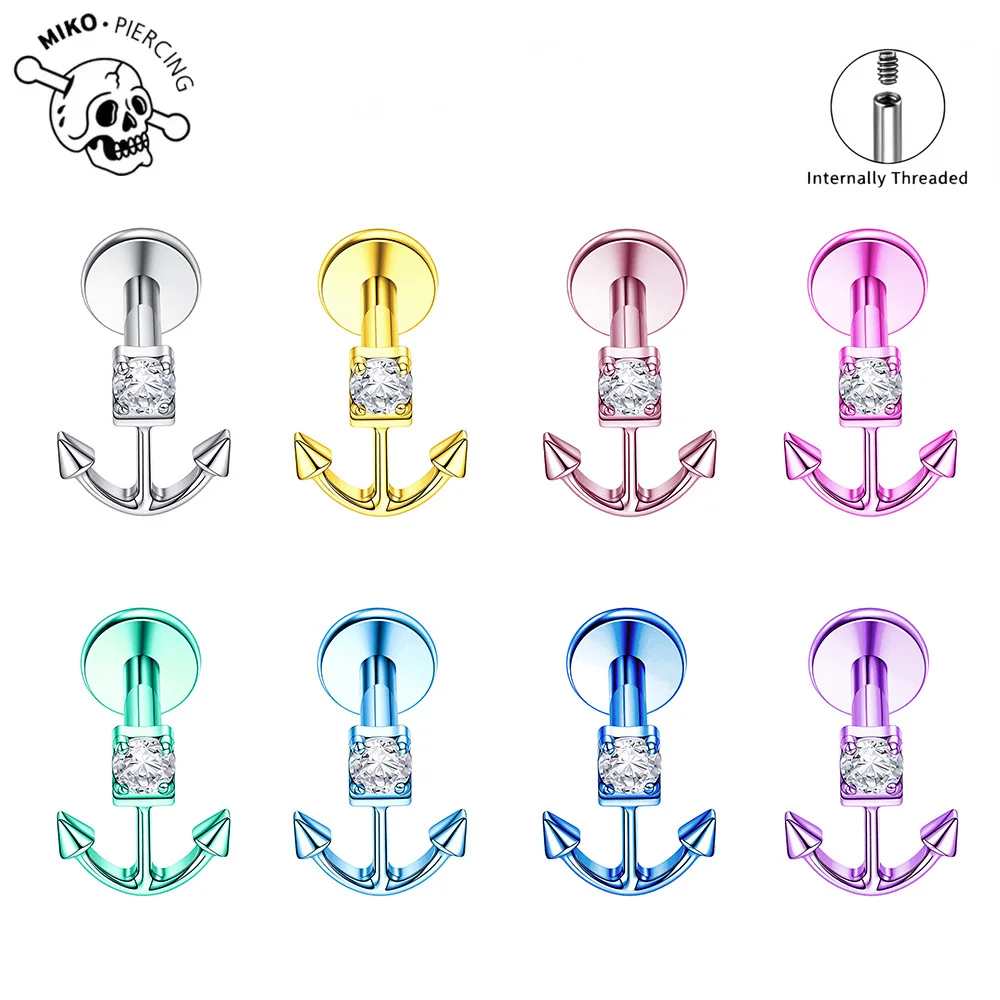 F136 Titanium Anodizing Medical Use Fishhook Ear Bone Stud Inner Spiral Flat Bottom Row Stud Earrings Piercing Body Jewelry