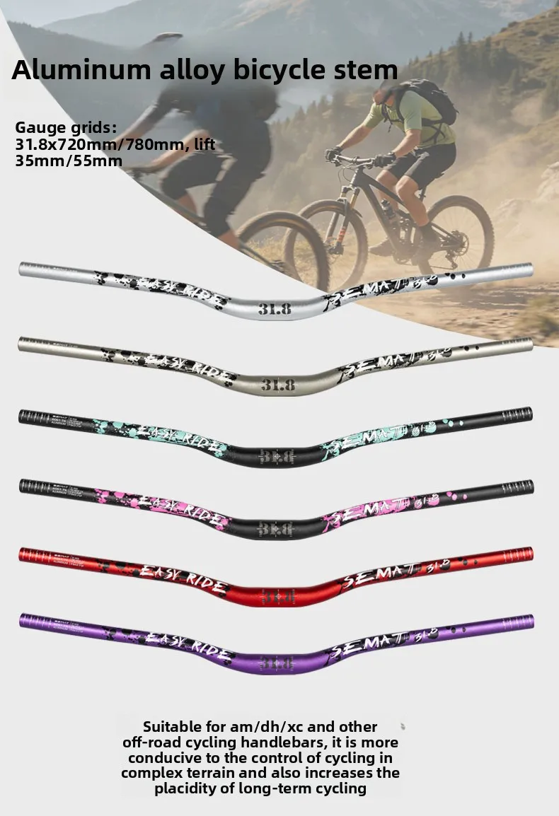 SEMAT Fahrradvorbau aus Aluminiumlegierung, 35-55 mm Höhe, 720/780 mm Länge, 31,8 mm Klemmdurchmesser, 6 ° Höhenlage 9 ° Sweep für MTB & Rennrad – Leichtgewichtig – Detail 1