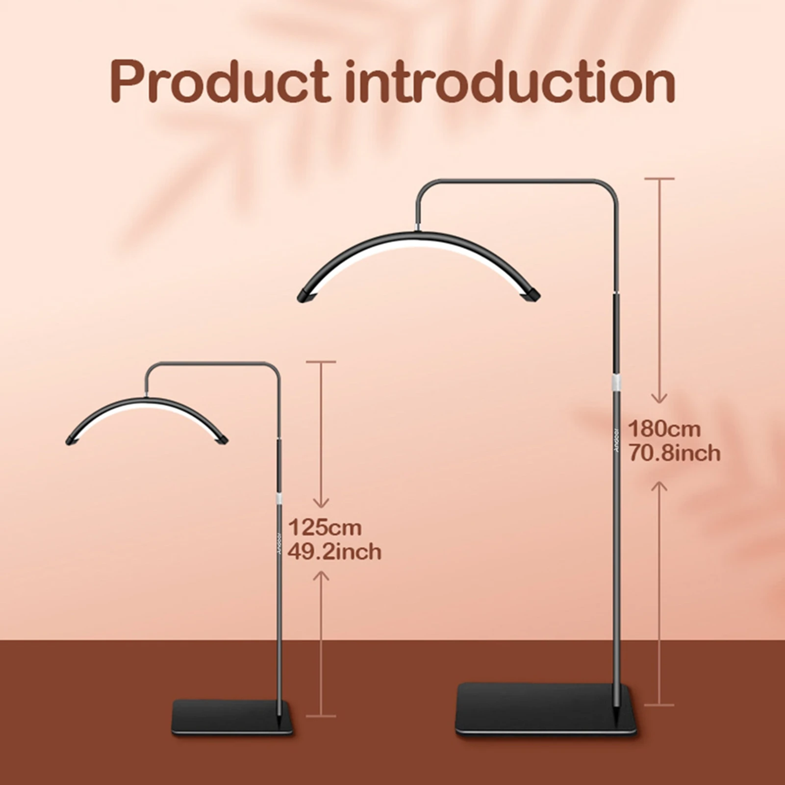 36W Floor LED Video Light Half-moon Shaped Fill Light  3200K-5600K Dimmable with 180cm/ 70.9in Metal Light Stand Remote Control