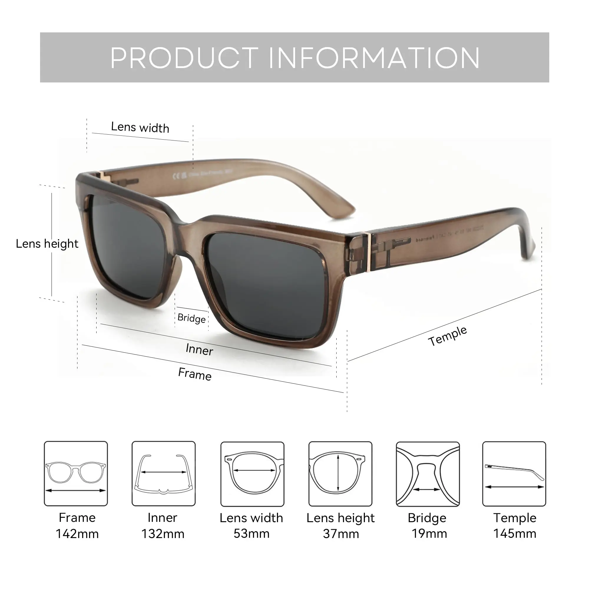 AIR EIGHT Square Acetate For Men Progressive Prescription Sunglasses Polarized UV400 Thick Frame Everyday Eyewear