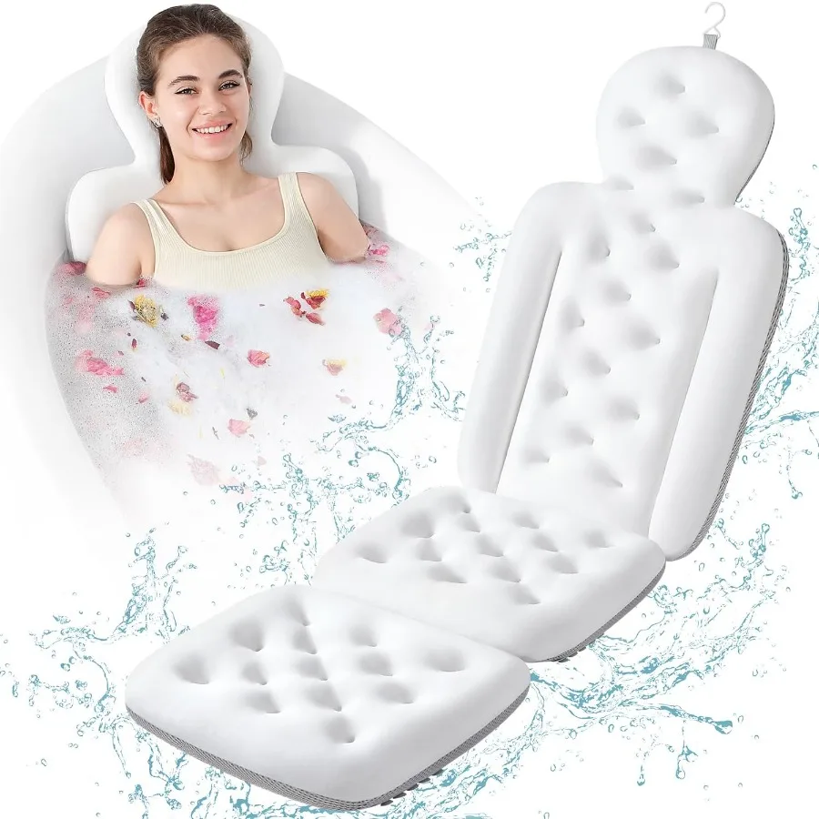 

Luxury Bath Cushion Full Body Bathtub Pillow with 160 Suction Cups Bath Mat for Head and Neck Support with Laundry Bag White 51