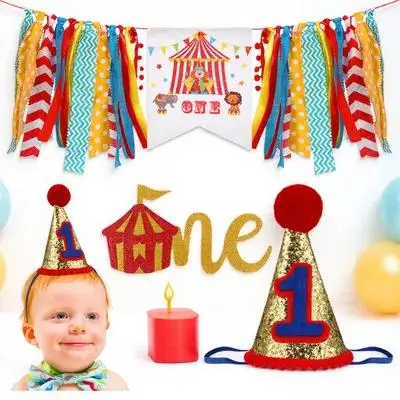 

Birthday Party Banner Circus First Decorations One Year Old Carnival Theme Baby